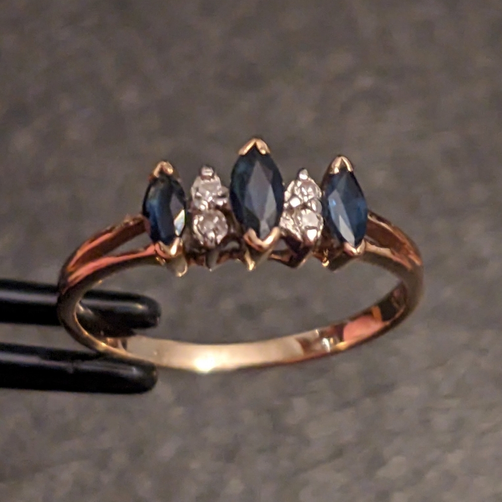 14K Sapphire Diamond Solid Yellow Gold Ring